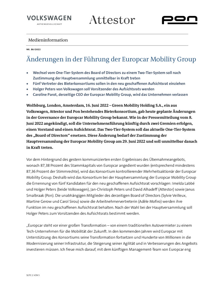 PM - Änderungen in der Führung der Europcar Mobility Group