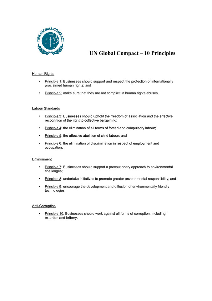 UN Global Compact – 10 Principles
