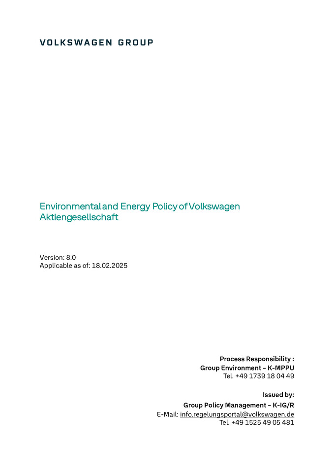 Environmental and Energy Policy Statement of the Volkswagen AG