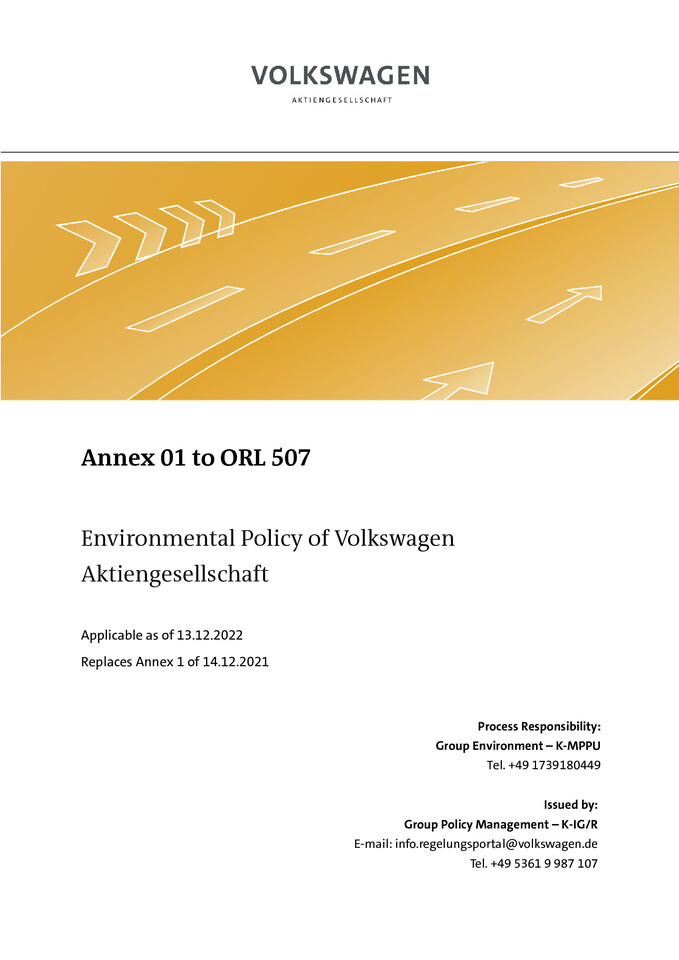 Environmental Policy of the Volkswagen AG