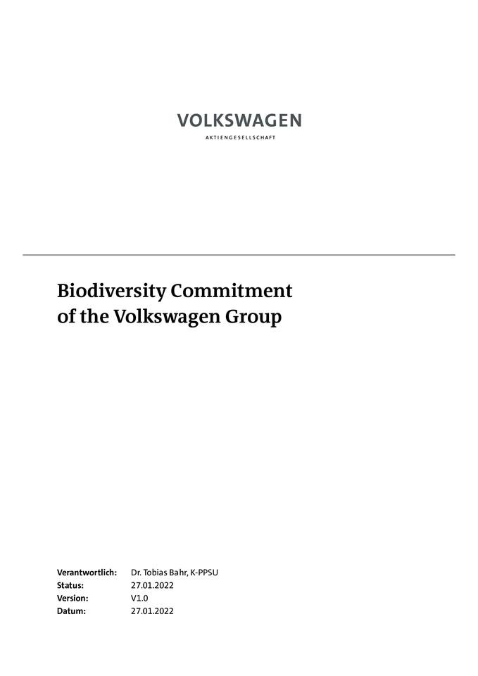 Biodiversity Commitment of the Volkswagen Group