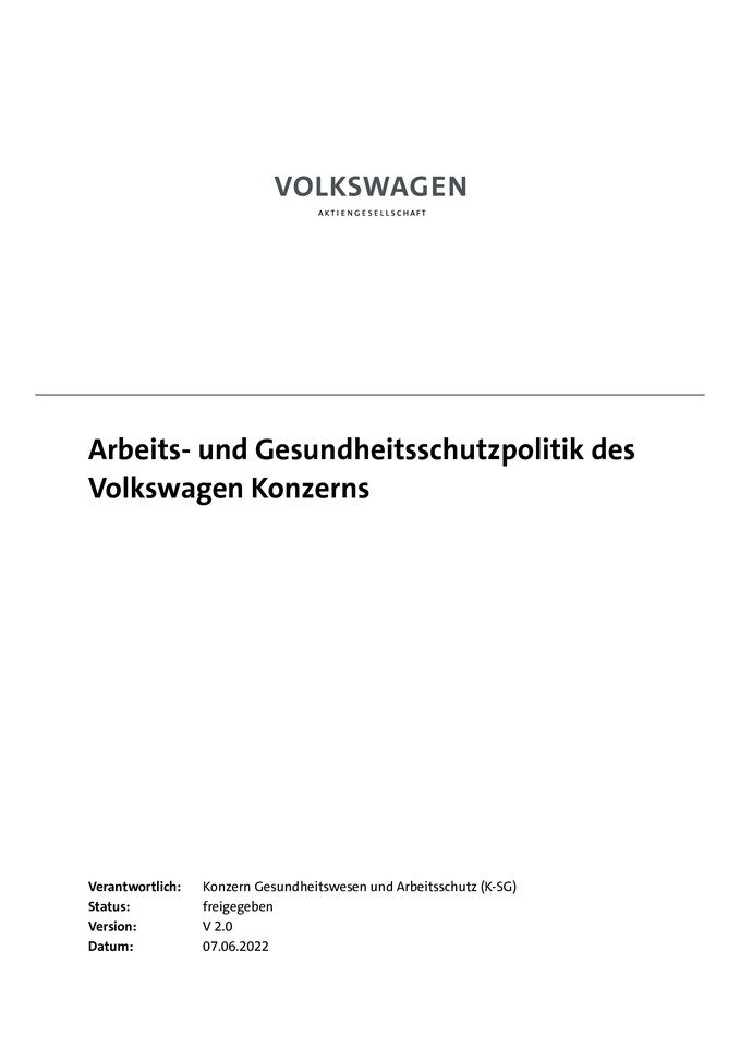 Arbeits- und Gesundheitsschutzpolitik des Volkswagen Konzerns