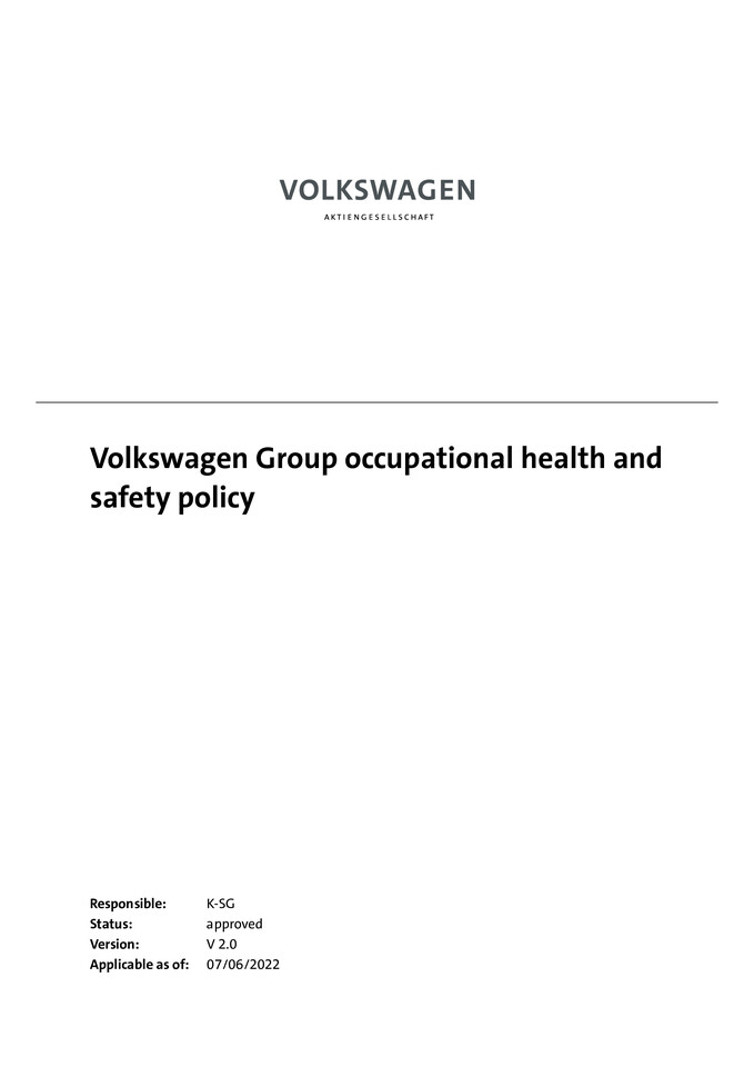 Volkswagen Group occupational health and safety policy