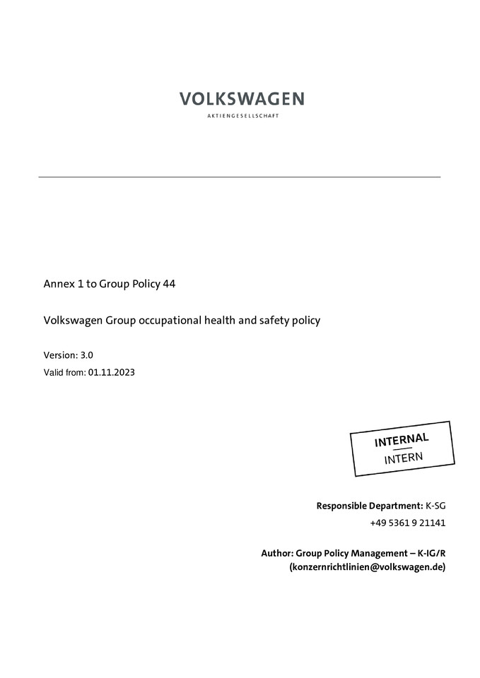 Volkswagen Group occupational health and safety policy