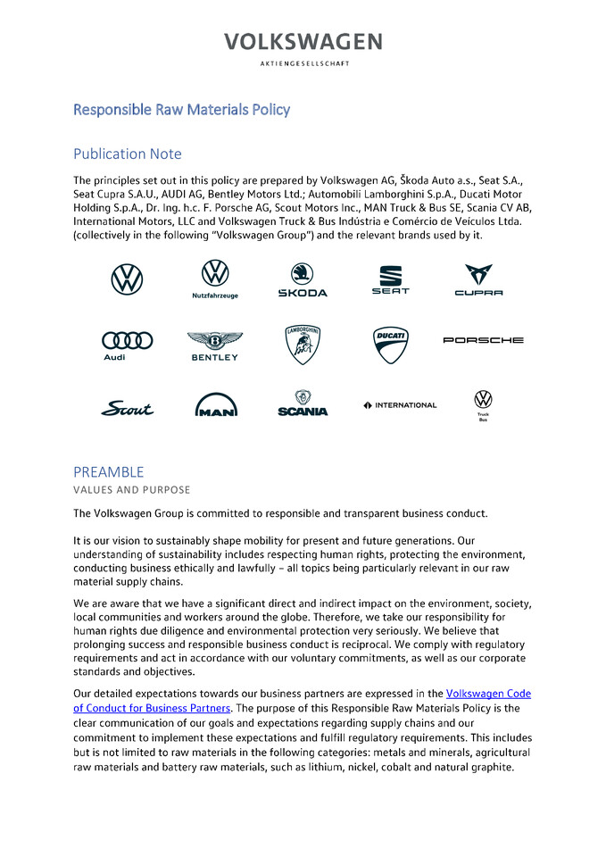 Responsible Raw Materials Policy