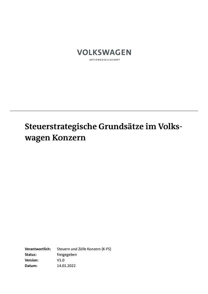 Steuerstrategische Grundsätze im Volkswagen Konzern
