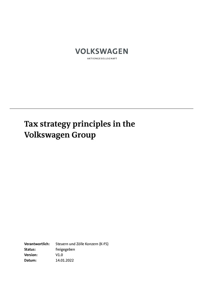 Tax strategy principles in the Volkswagen Group