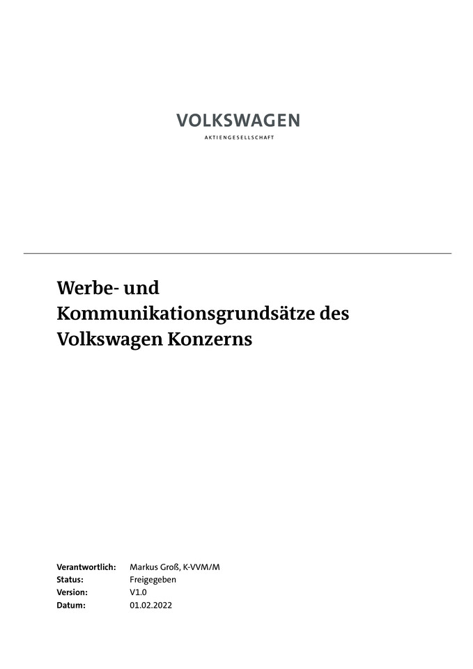 Werbe- und Kommunikationsgrundsätze des Volkswagen Konzerns