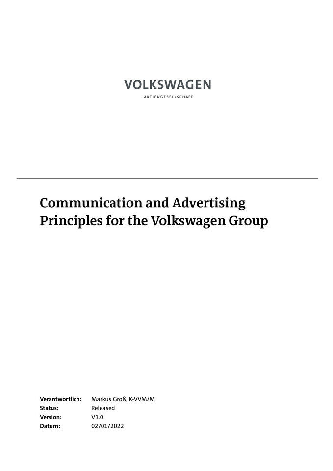 Communication and Advertising Principles for the Volkswagen Group