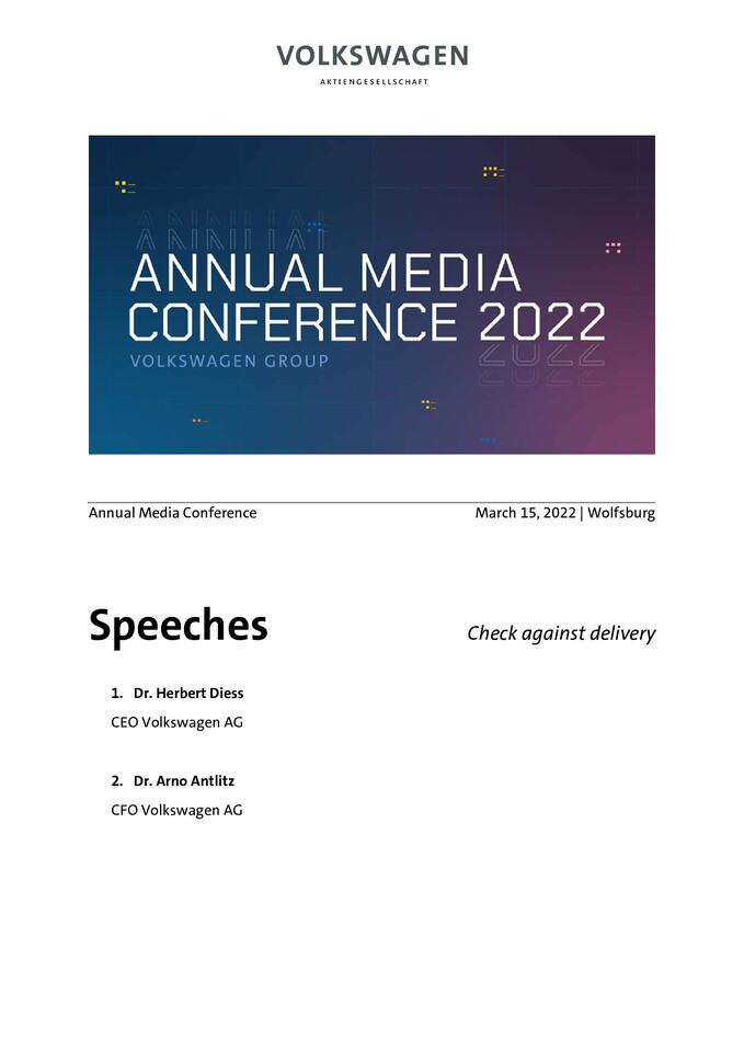 Volkswagen Konzern Reden - Jahrespressekonferenz 2022
