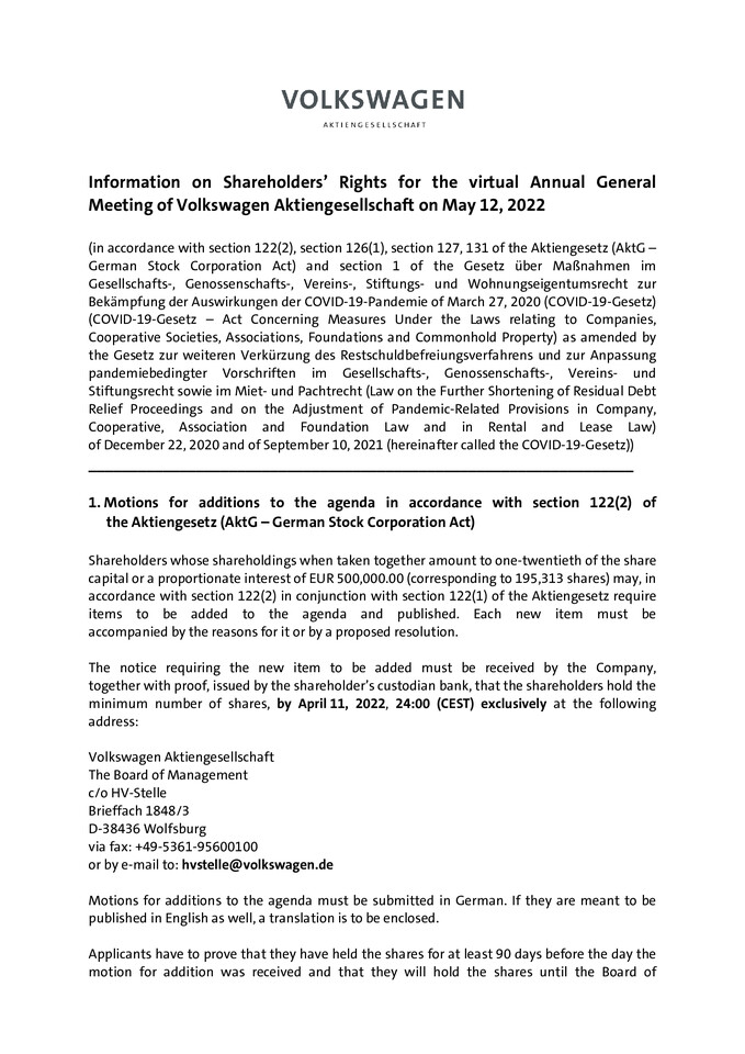 Information on Shareholders` Rights