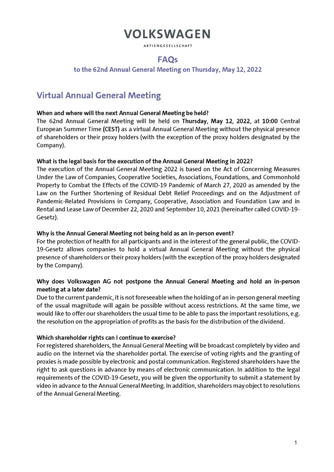 FAQs to the 62nd Annual General Meeting 2022