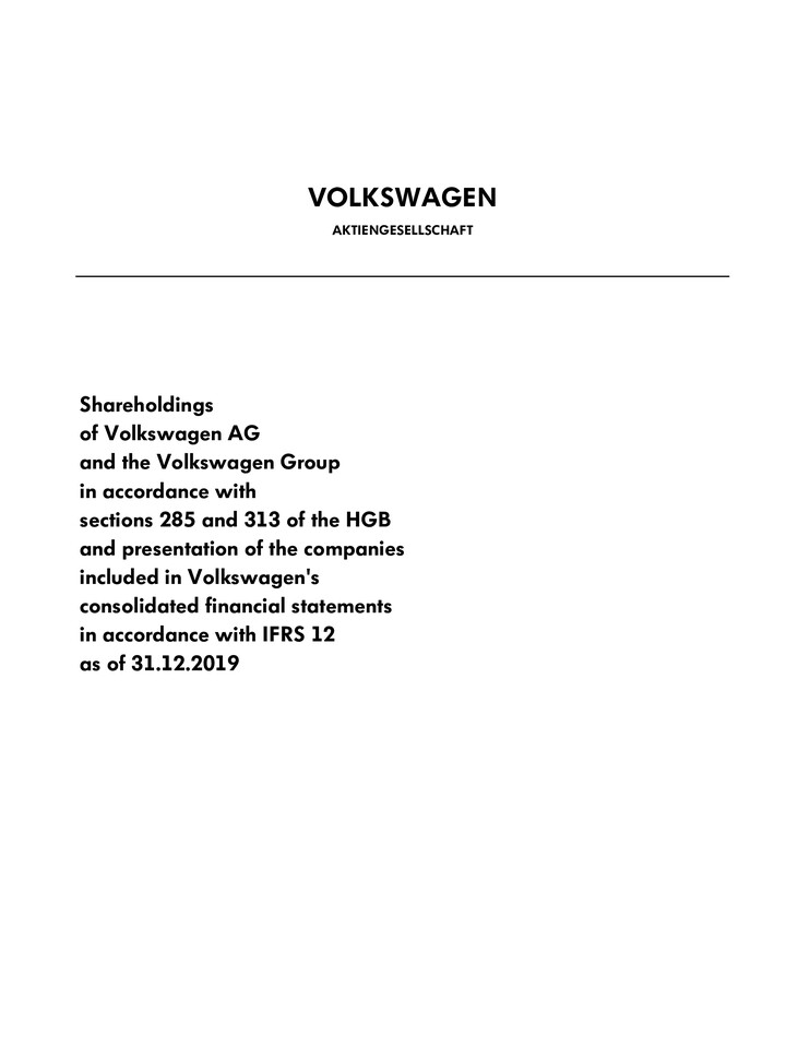 Shareholdings of Volkswagen AG and the Volkswagen Group as of December 31, 2019