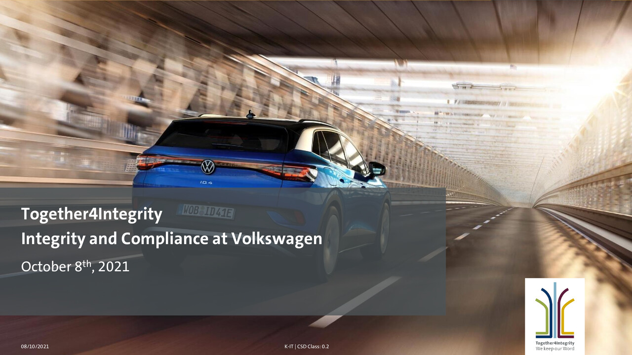 Together4Integrity | Integrity and Compliance at Volkswagen, Presentation by Tobias Heine