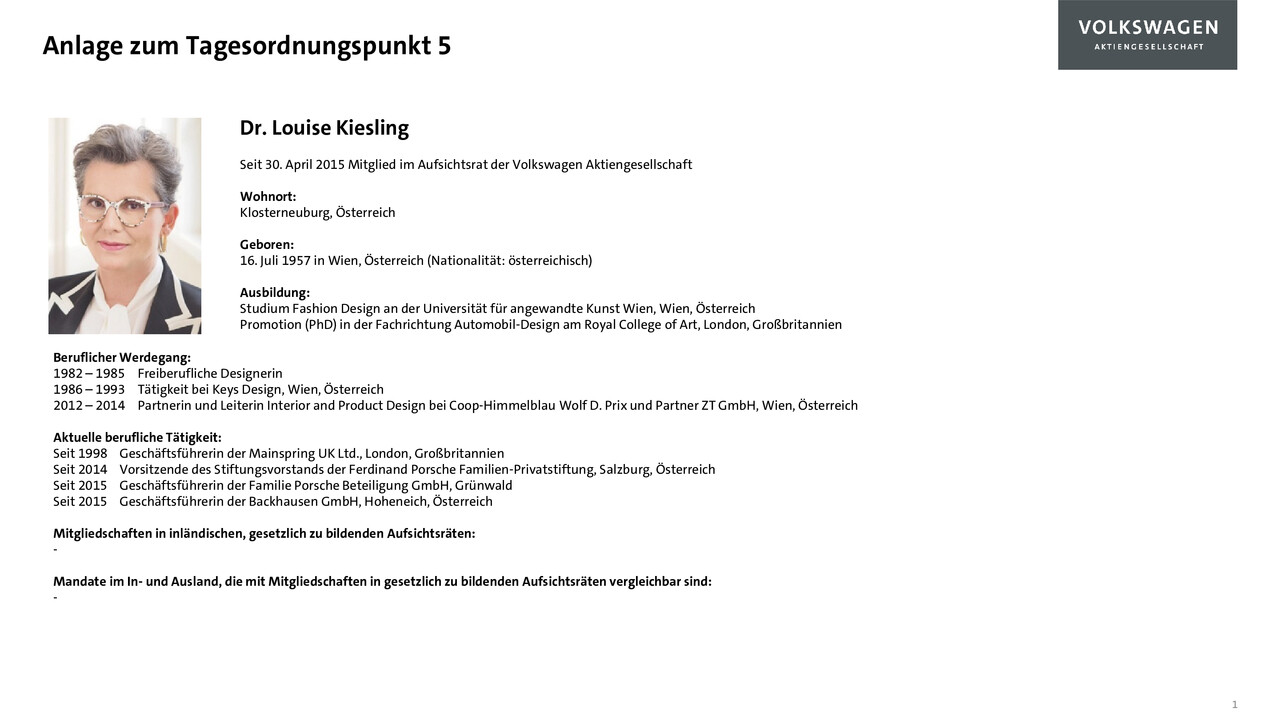 Anlage zu Tagesordnungspunkt 5 Lebensläufe der Aufsichtsratskandidaten