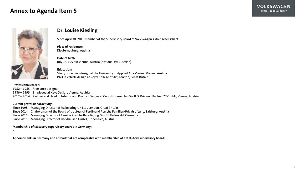 Annex to Agenda Item 5 CV`s of the Supvervisory Board Candidates