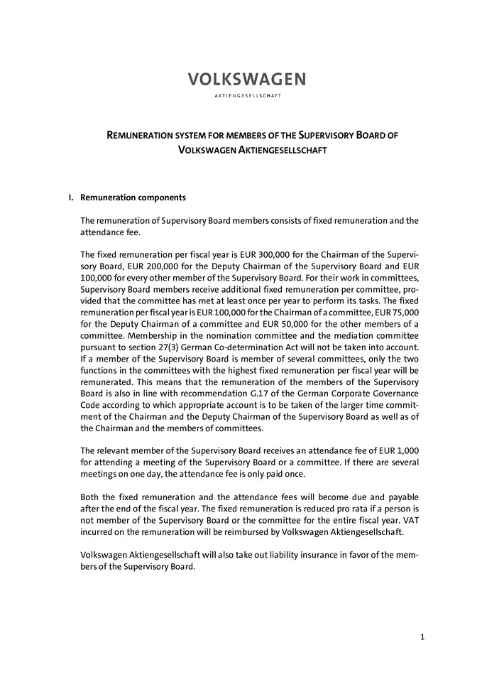 Annex to Agenda Item 7 Remuneration system for the members of the Supervisory Board of Volkswagen Aktiengesellschaft