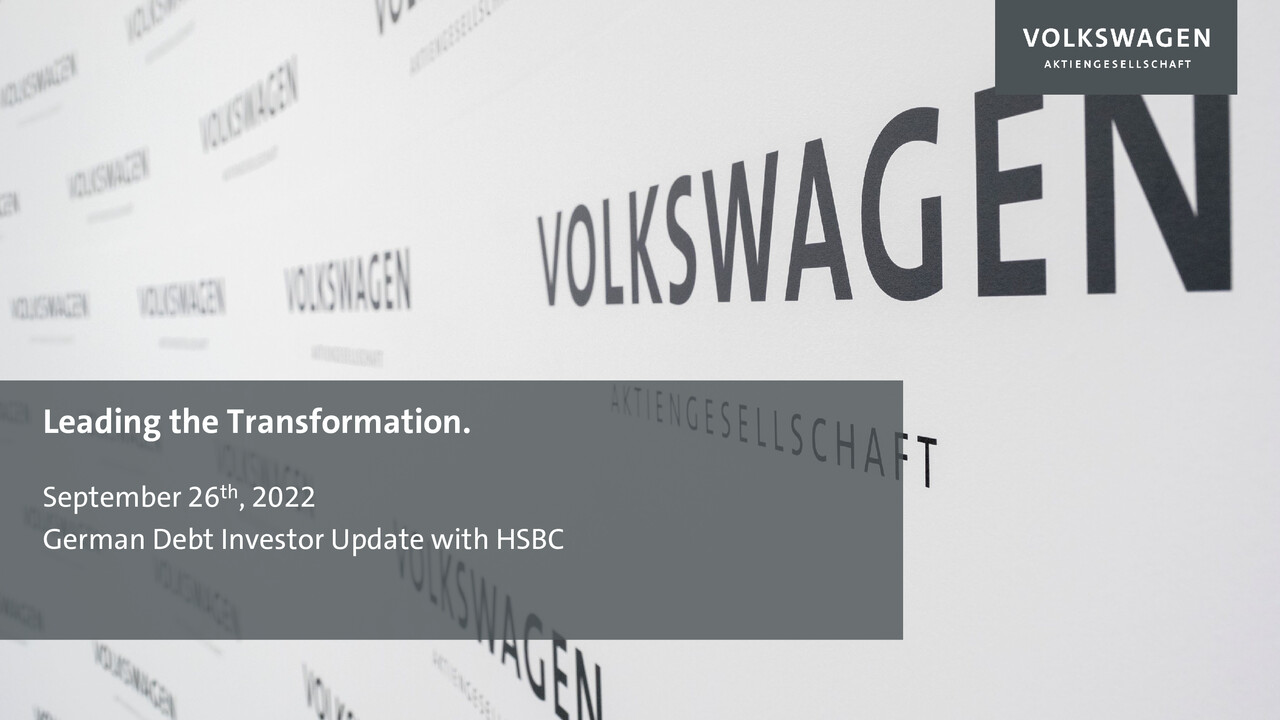 Volkswagen AG / Volkswagen Financial Services AG - Debt Investor Update Deutschland mit HSBC