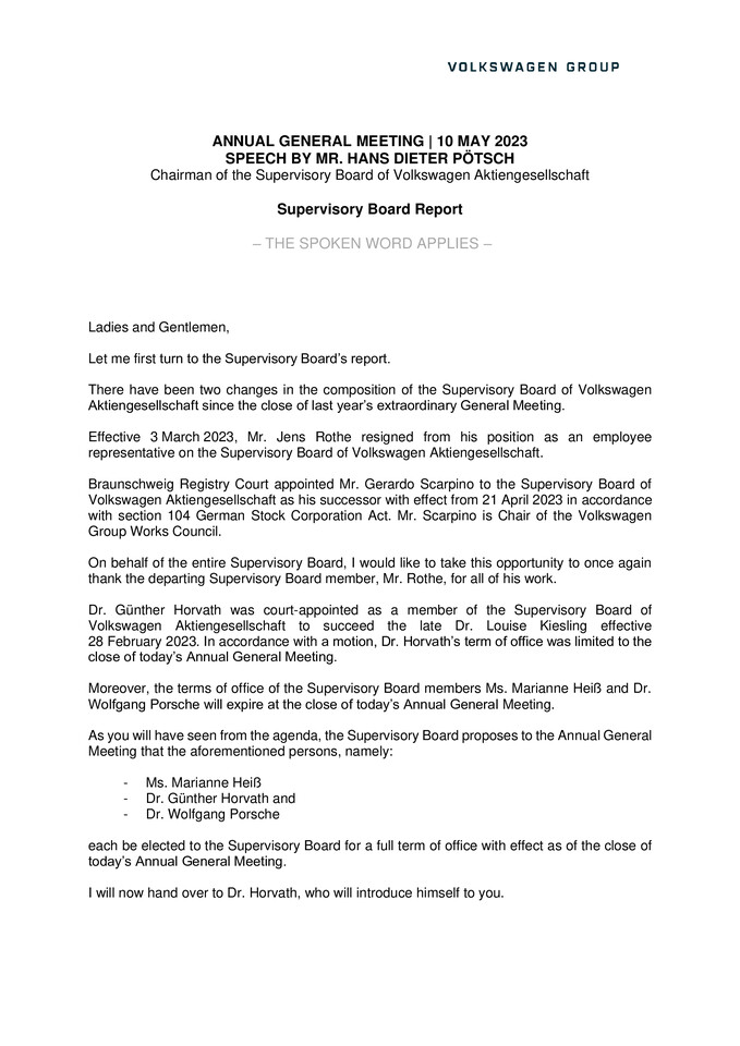 Report of the Supervisory Board - Pre-release