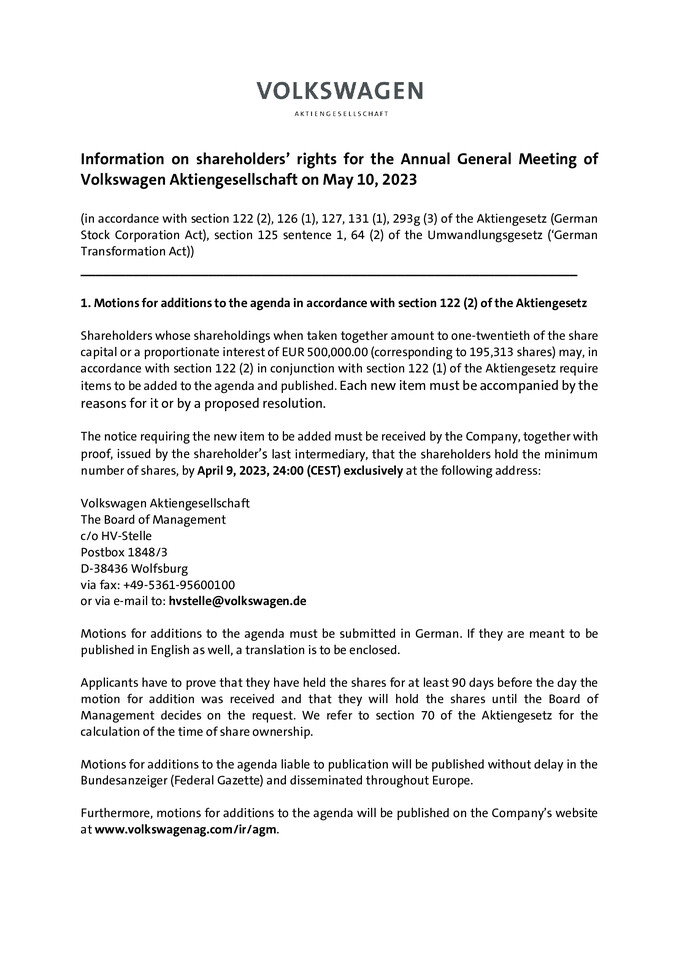 Information on Shareholders' Rights