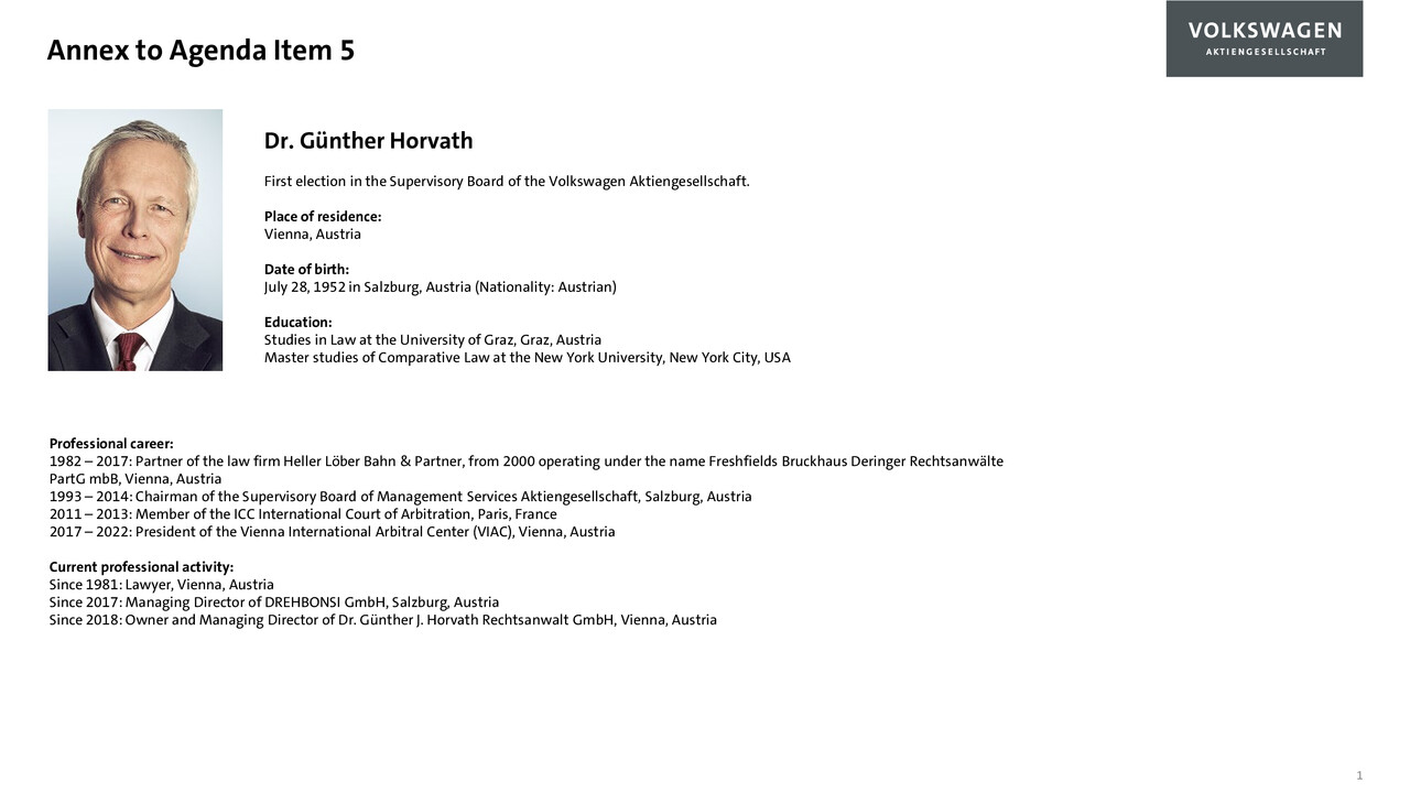 CV of Dr. Günther Horvath