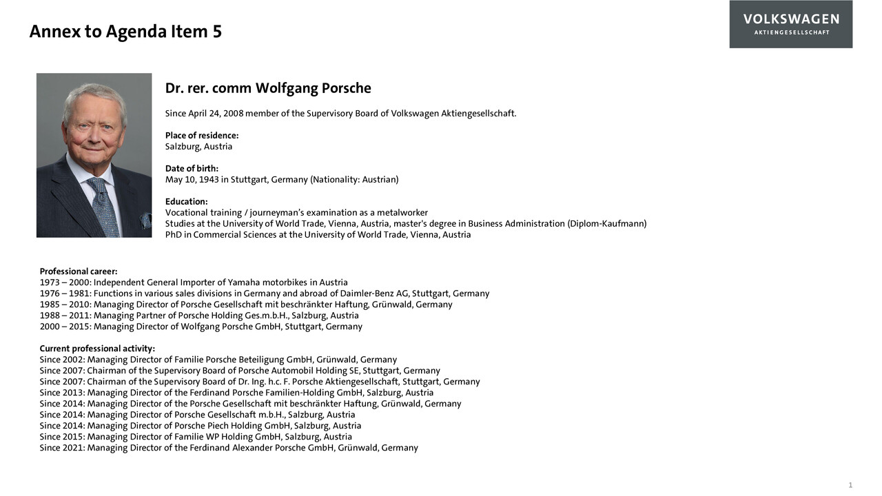 CV of Dr. Wolfgang Porsche