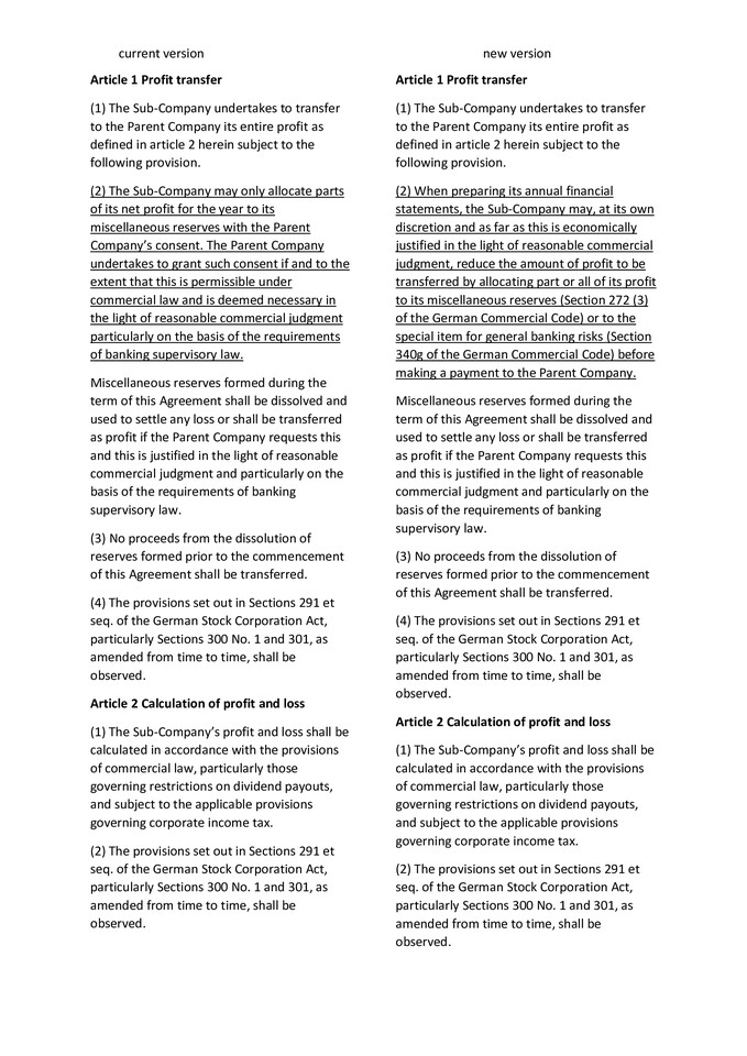 P/L transfer agreement (synopsis) ​