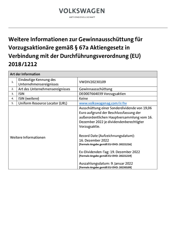 Weitere Informationen über die Gewinnausschüttung (Vorzugsaktien)