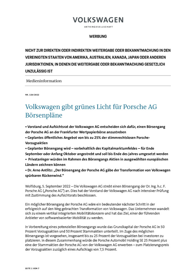 Volkswagen gibt grünes Licht für Porsche AG  Börsenpläne