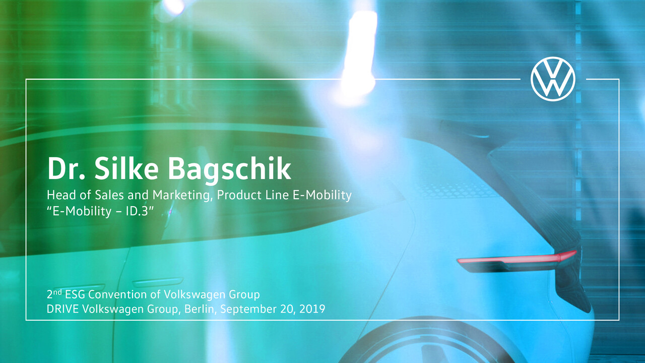 Volkswagen Group Presentation - ESG Convention. Presentation by Dr. Silke Bagschik - 20.09.2019
