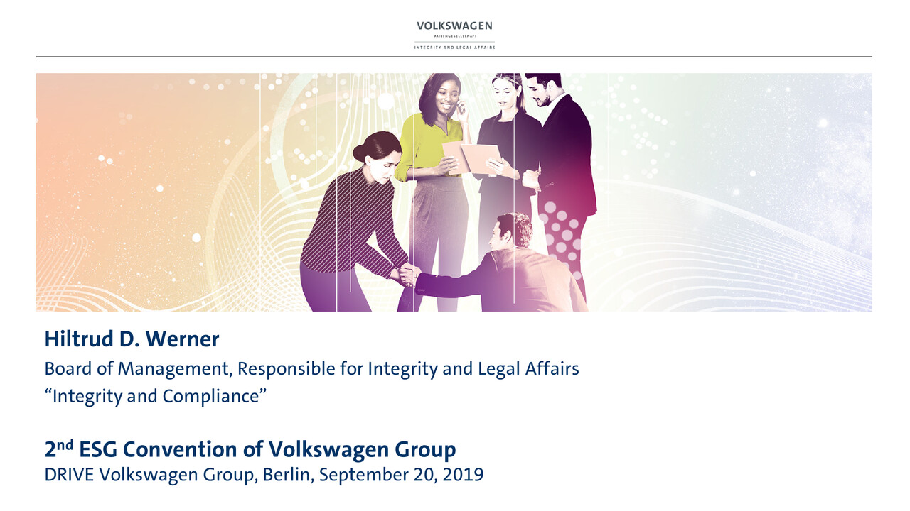Volkswagen Konzern Präsentation - ESG Convention. Präsentation von Hiltrud D. Werner - 20.09.2019 (Englisch)