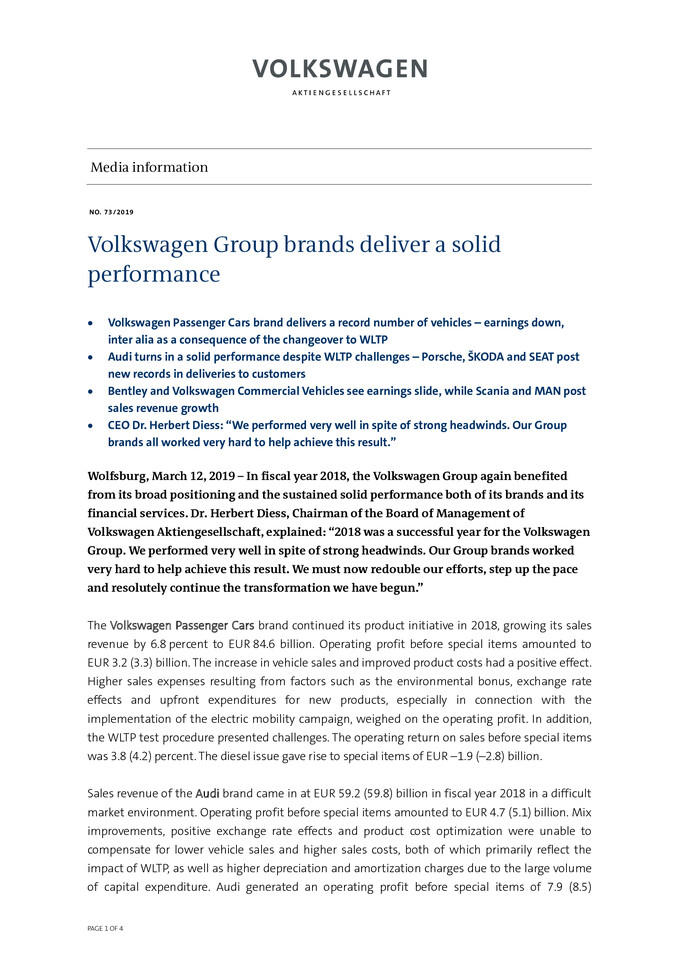 Volkswagen Group brands deliver a solid performance
