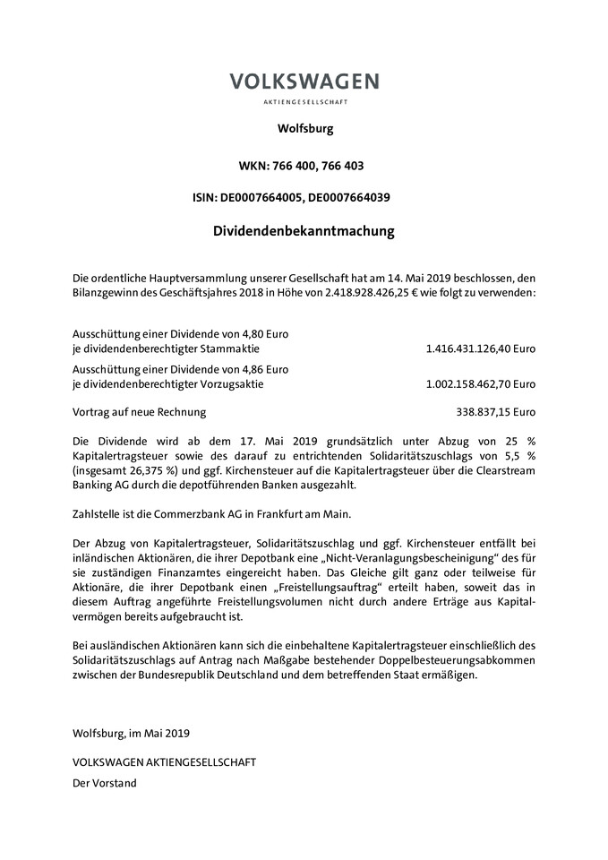 Dividendenbekanntmachung