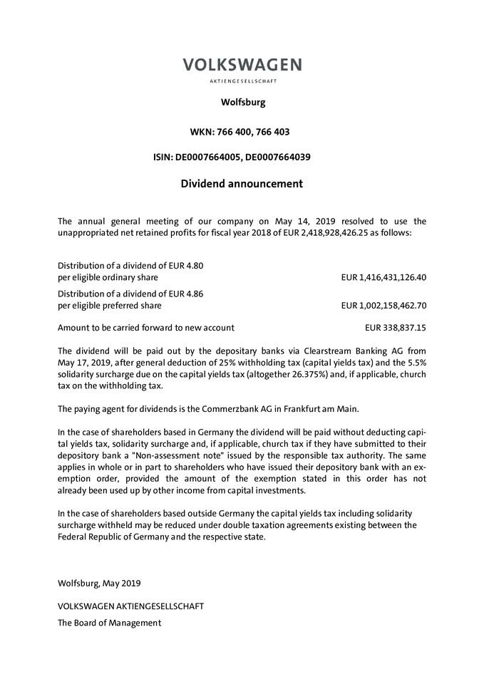 Dividend announcement