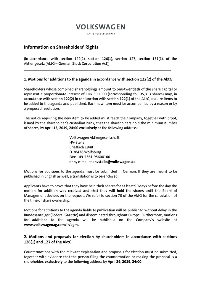 Information on Shareholder's Rights