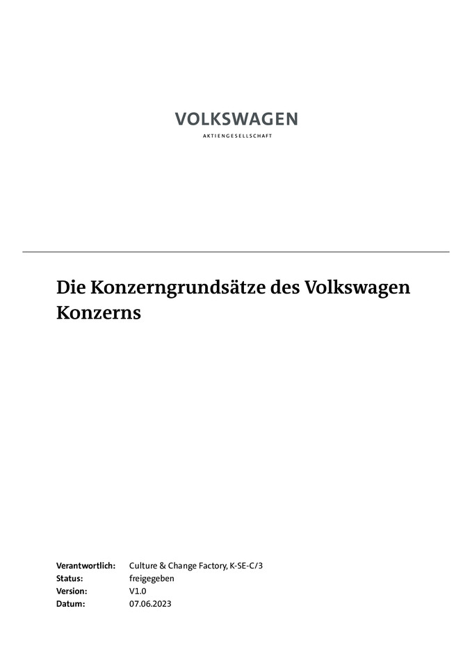 Die Konzerngrundsätze des Volkswagen Konzerns