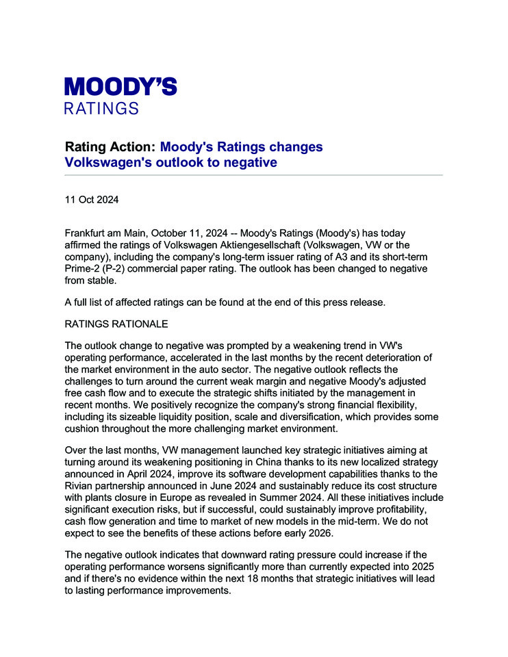 Moody's Rating Action Volkswagen AG PR 11.10.2024