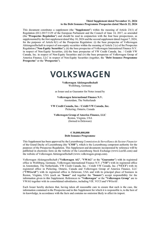 3. Nachtrag zum Basisprospekt EUR 30,0 Mrd. Emissionsprogramm – 11.11.2024