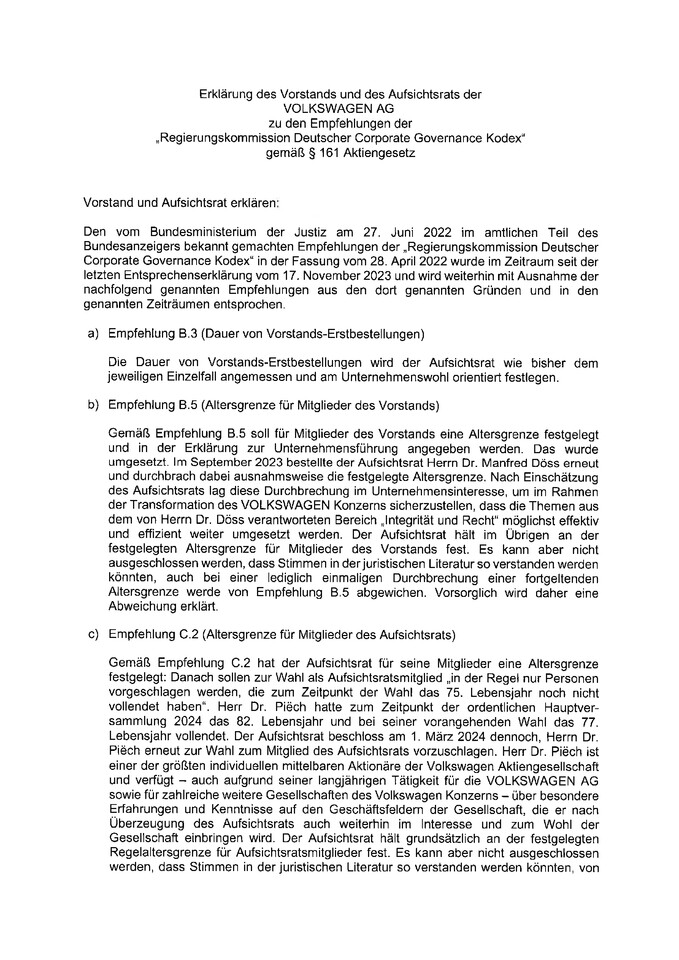 Entsprechenserklärung 2024