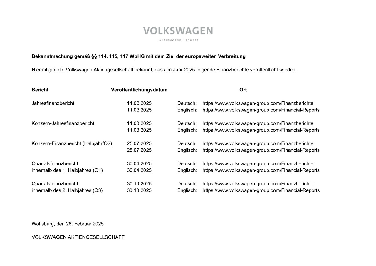 Veröffentlichungsdaten der Finanzberichte 2025