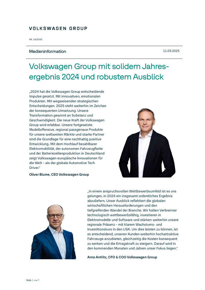 Volkswagen Group mit solidem Jahresergebnis 2024 und robustem Ausblick