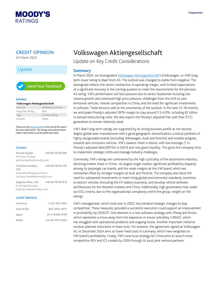 Moody's Credit Opinion Volkswagen AG 03/24/2025