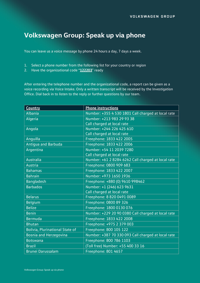 Speak Up Line Phone Numbers