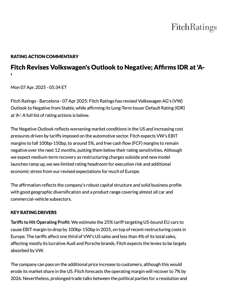 Fitch Volkswagen AG Press Release 07.04.2025