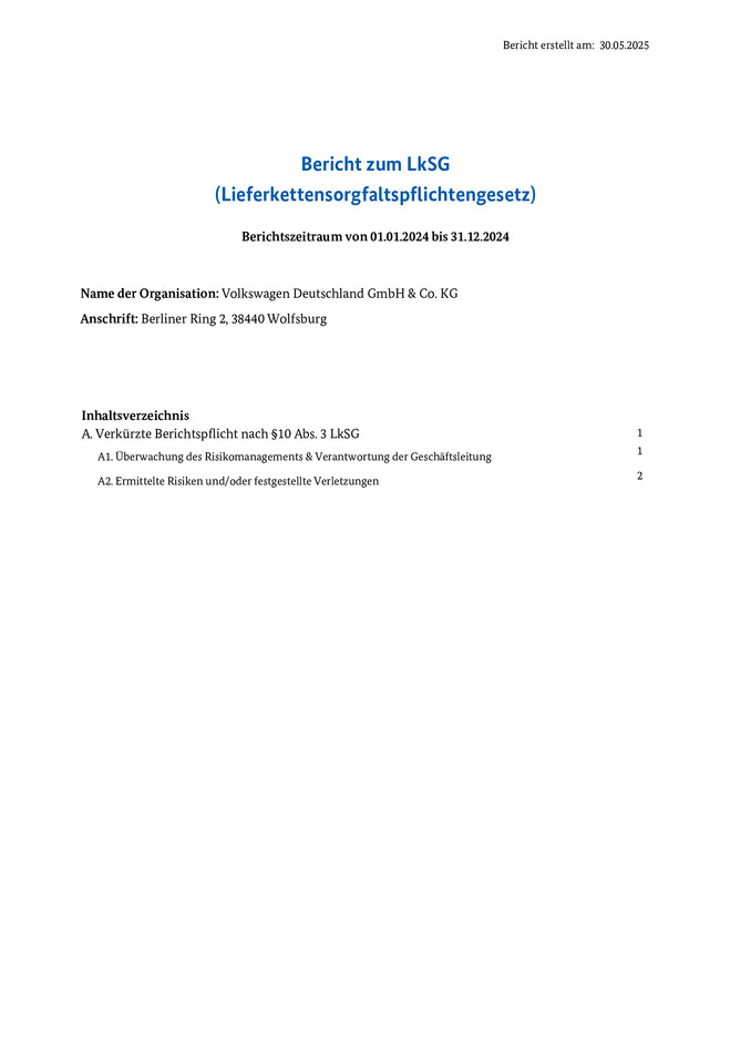 Bericht zum LkSG 2024 Volkswagen Deutschland GmbH & Co. KG