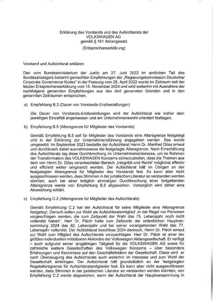 Entsprechenserklärung 2025