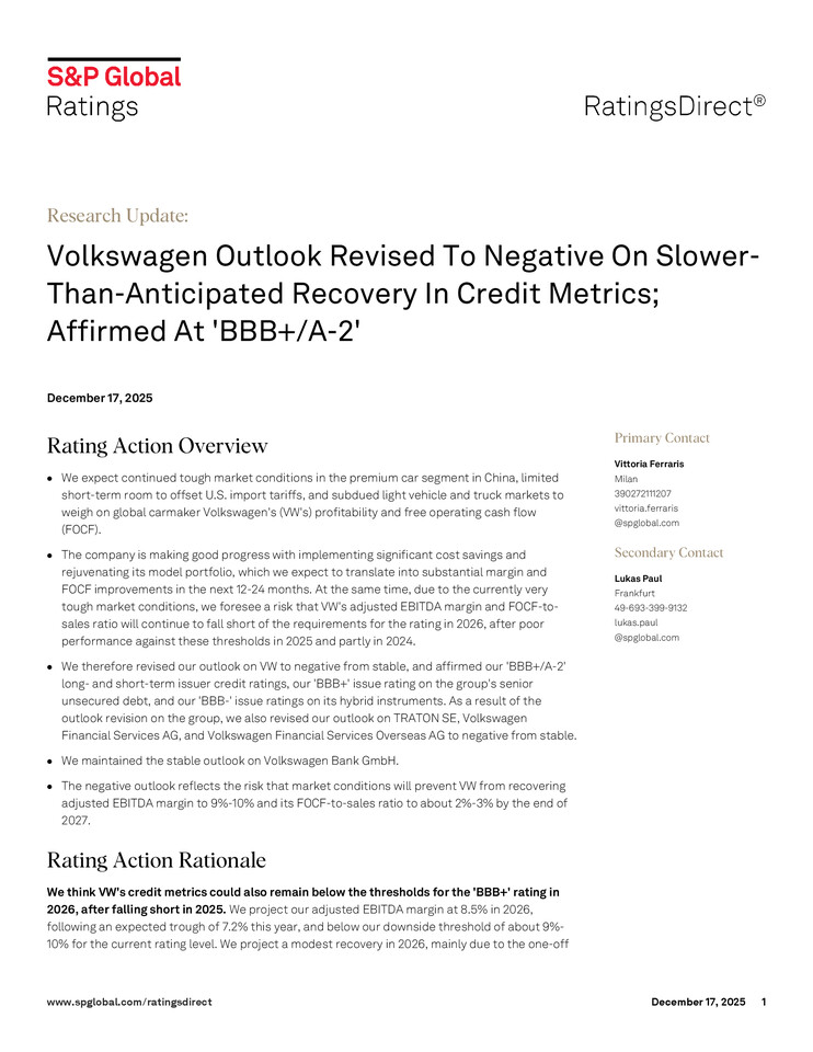 S&P Ratings Direct Volkswagen AG Release