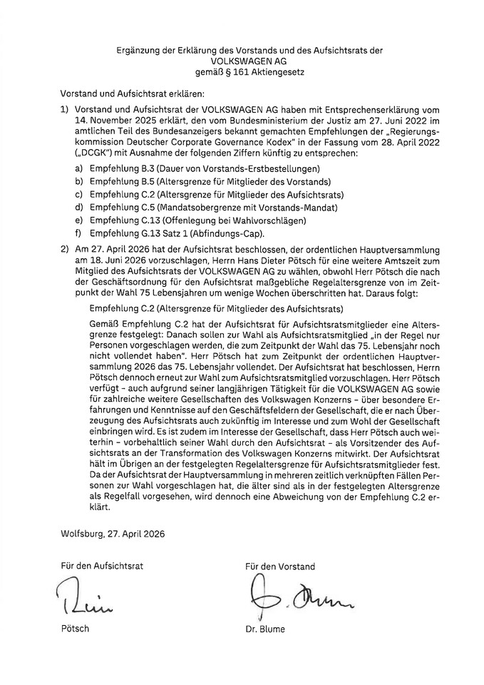 Ergänzung zur Entsprechenserklärung 2025 - 27.04.2026