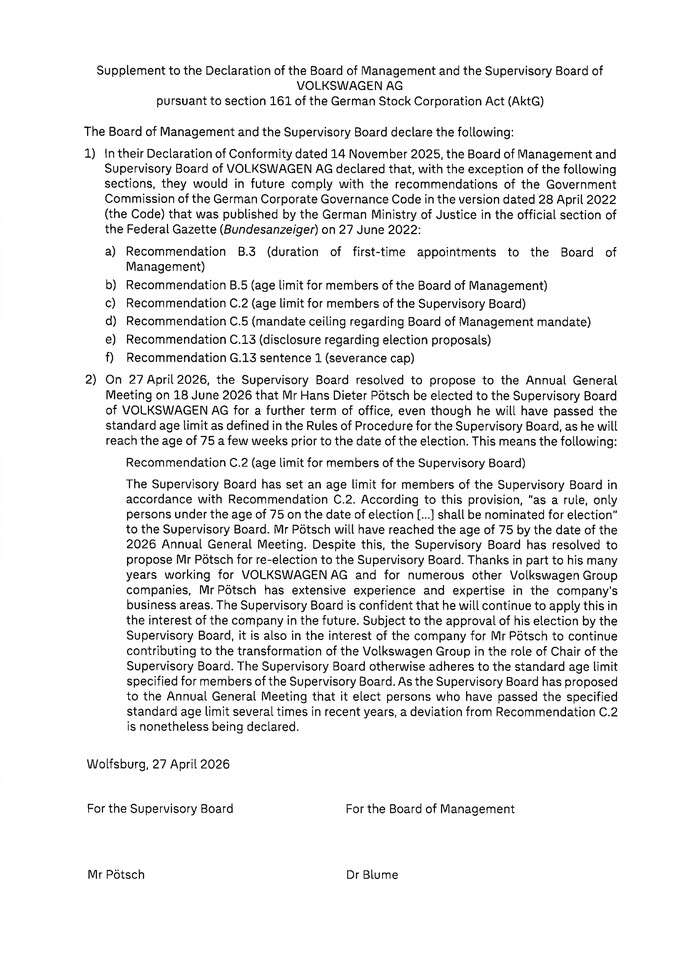 Supplement to the Declaration of Conformity 2025 - 2026-04-27