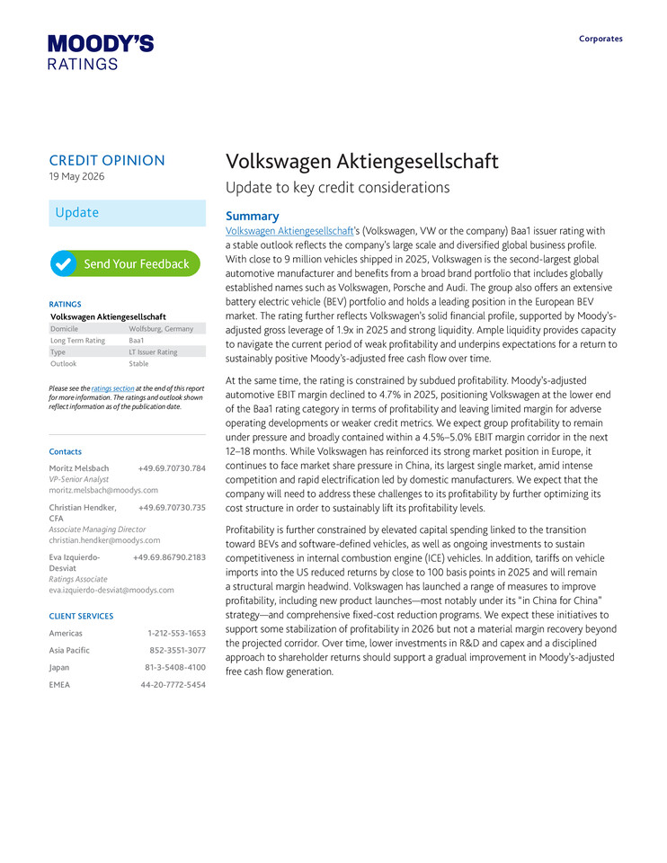 Moody's Credit Opinion Volkswagen AG 20.05.2026
